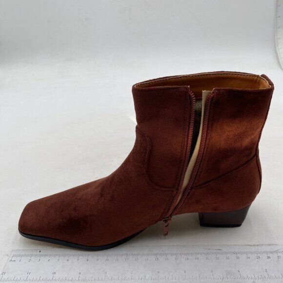 miss left Women's Square Closed Toe Low Chunky Heel Ankle Booties Dark Brown - Picture 4 of 8